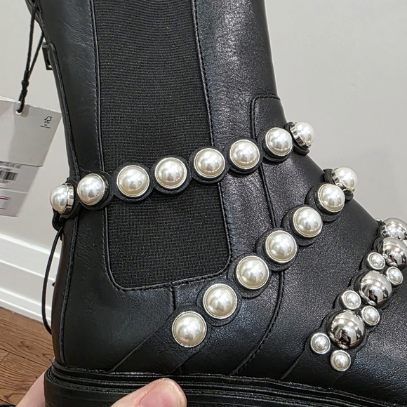 Zara Pearl Strap Black Leather Chelsea Boots Blogger Fav 38 - Picture 13 of 16